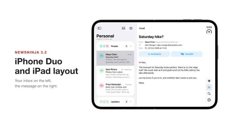 NewsNinja email on iPhone Duo and iPad