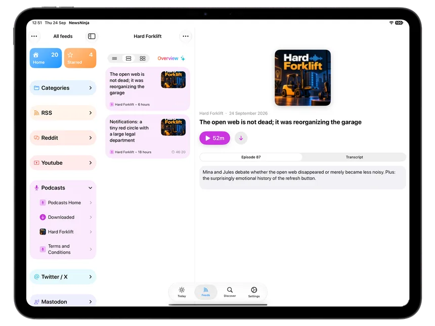 Vista previa de NewsNinja en iPad: Mantente al día, incluso cuando no puedes escuchar