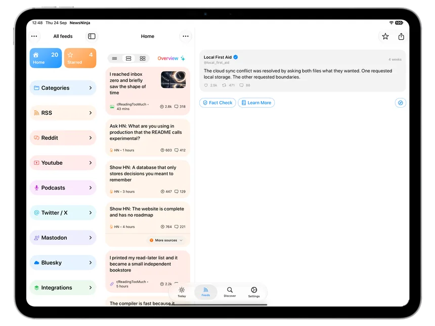 Vista previa de NewsNinja en iPad: Olvídate de los titulares duplicados