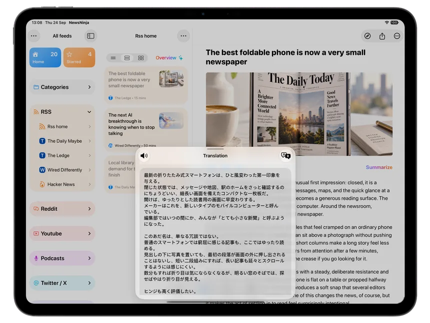 Vista previa de NewsNinja en iPad: Lee el mundo en tu idioma