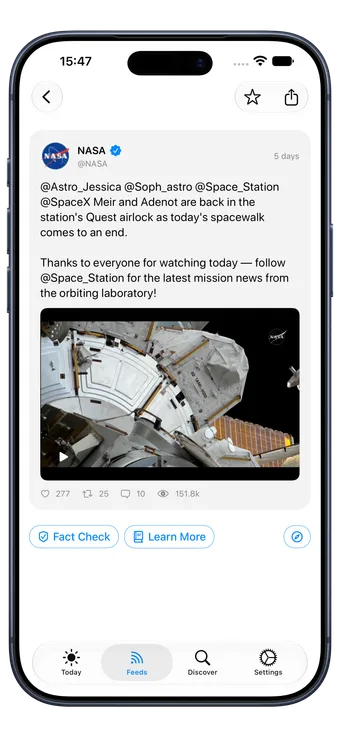Vista previa de NewsNinja en iPhone: Sigue las redes sociales sin iniciar sesión.