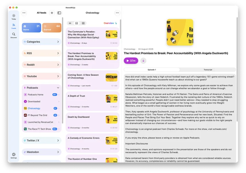 Vista previa de NewsNinja en Mac: Mantente al día, incluso cuando no puedes escuchar