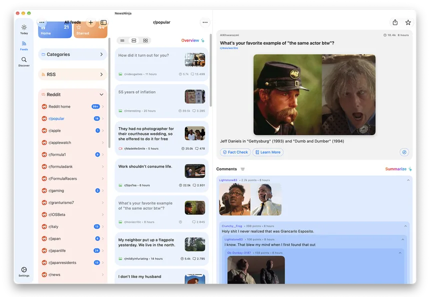 Vista previa de NewsNinja en Mac: No te pierdas la conversación